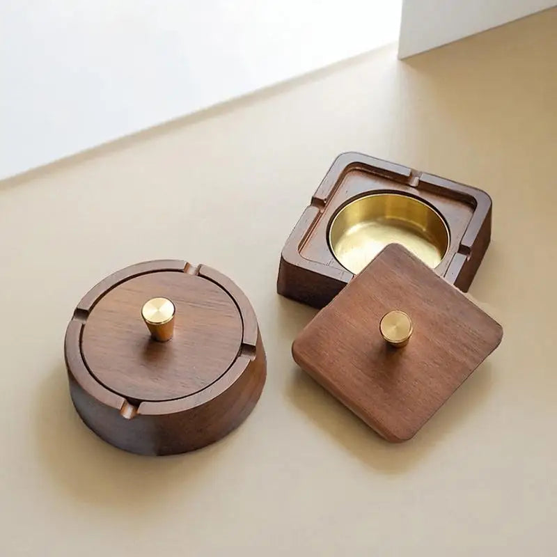 Natural Wood Ashtray with Lid – Iron Core, Square & Circle Wood Ashtray Nixie