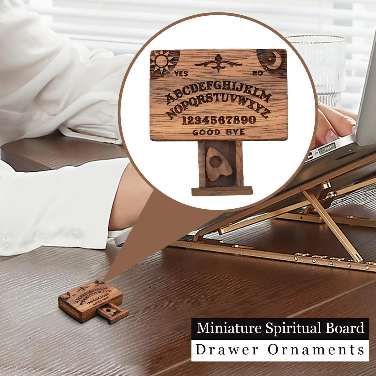 Mini Wooden Ouija Board Miniature with Drawer & Planchette Miniature Decoration Nixie