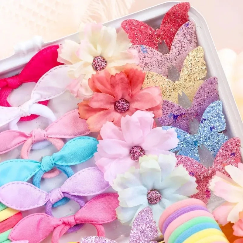 190 Pcs Girls Hair Accessories Set – Colorful Elastic Ties & Clips Hair Accessories Set Nixie