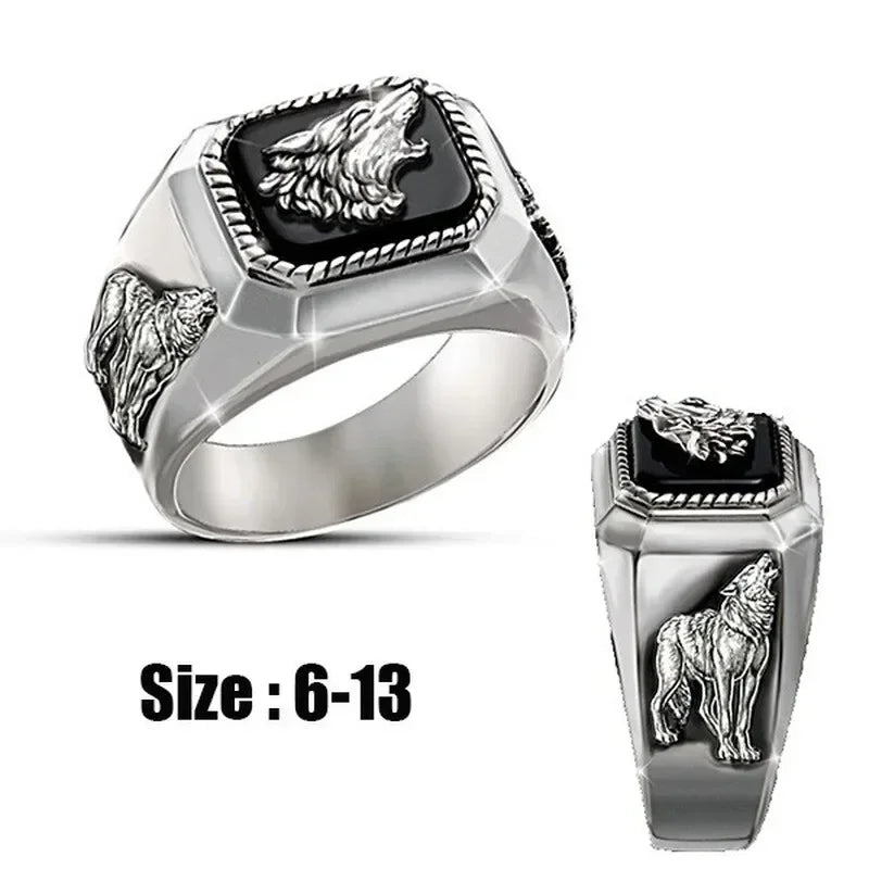 Men's Silver Wolf Ring – Punk Fashion Jewelry Sizes 6–13 Fashion Ring Nixie