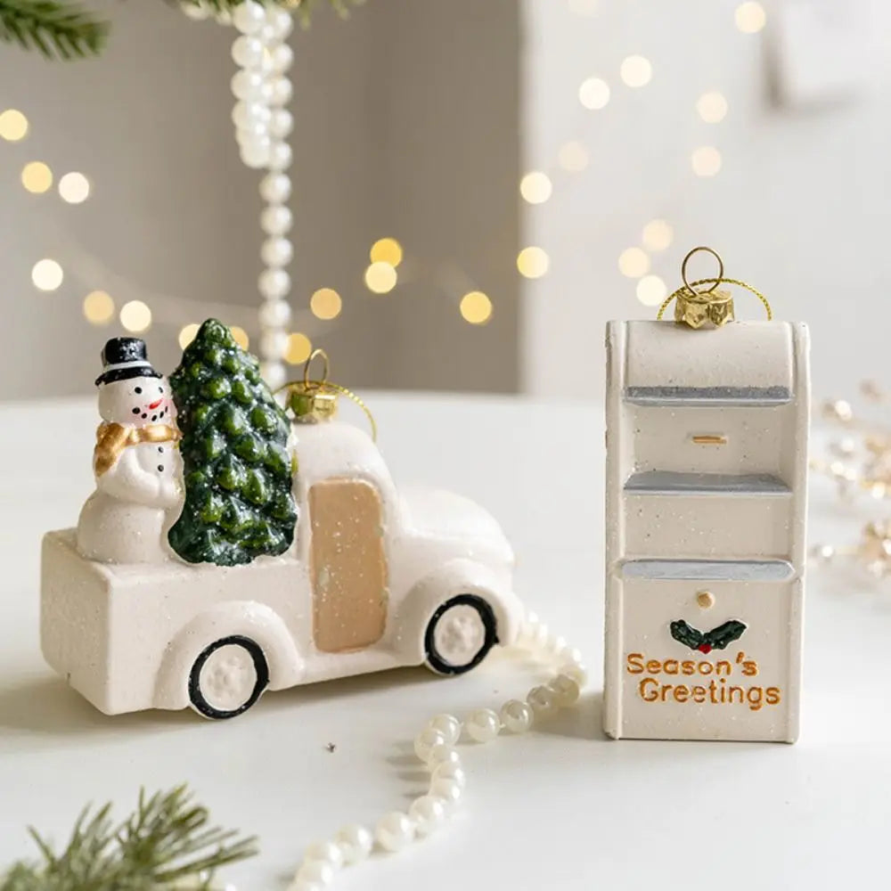 Snowman House Christmas Ceramic Pendant Ornament | Décor Christmas Ornament Nixie