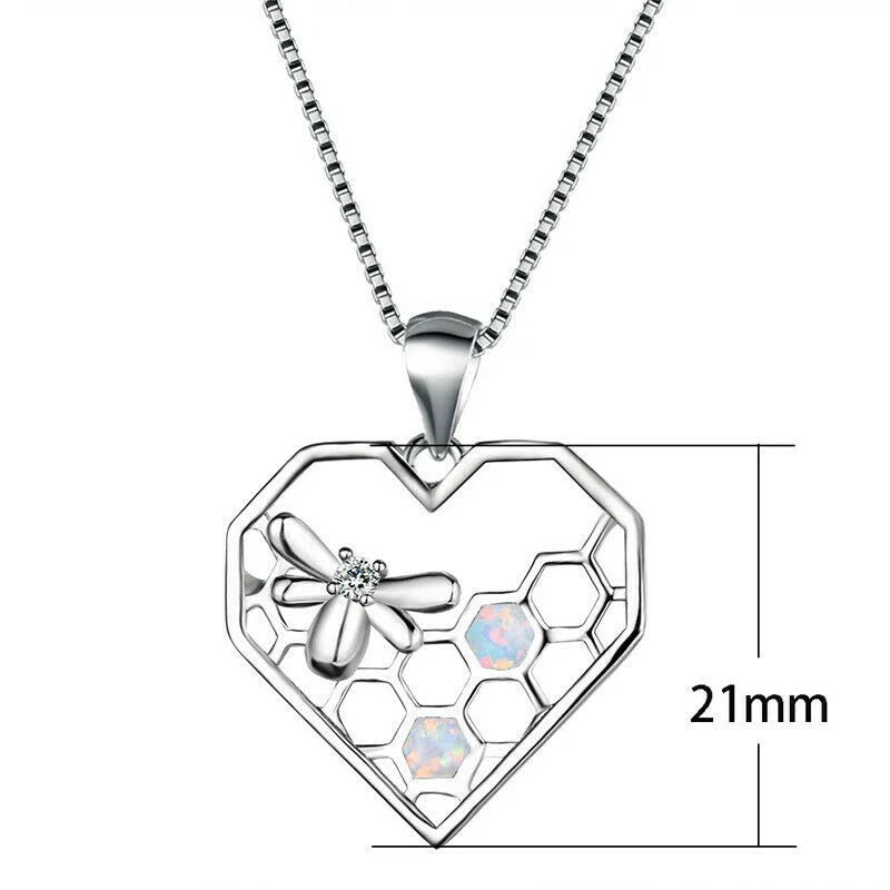 Simulated Opal Heart & Bee Pendant Necklace | Nixie Fashion Pendant Necklace Nixie
