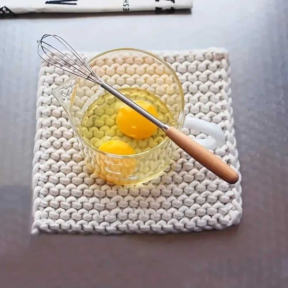 Nixie Mini Wood Handle Kitchen Whisk – Stainless Steel Egg Beater