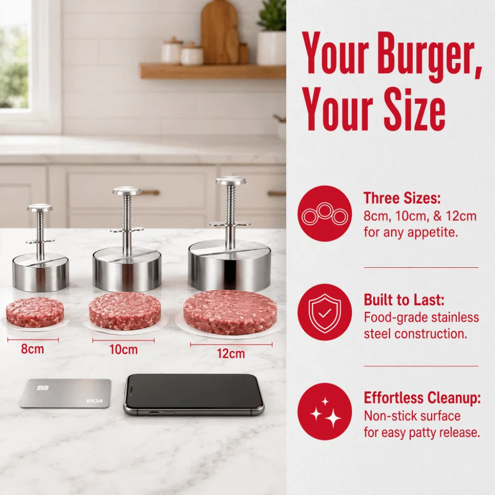 Stainless Steel Burger Press Non-Stick Patty Mold 8/10/12cm Burger Patty Press Nixie