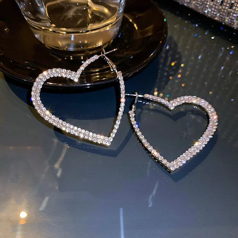 2pcs Silver-Plated Heart Hoop Earrings – Bold Fashion Jewelry Fashion Hoop Earrings Nixie