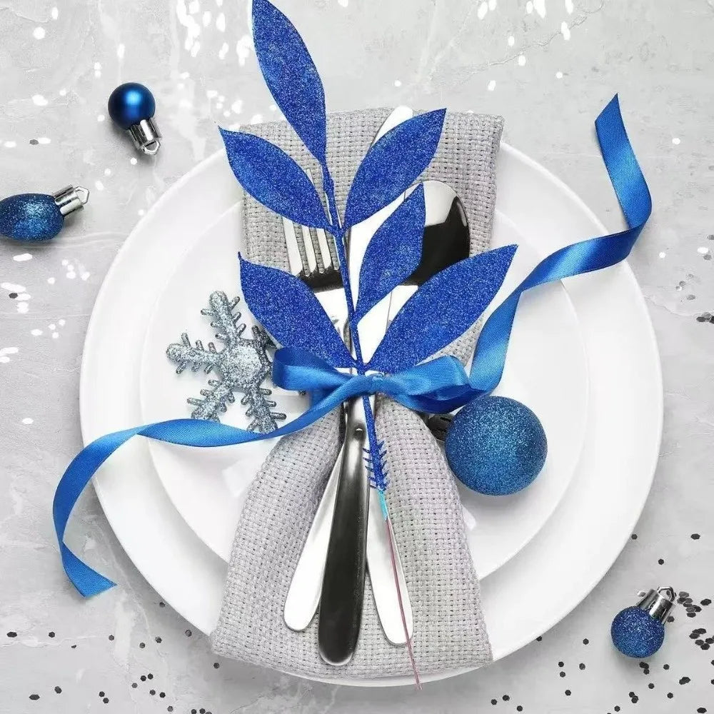 10Pcs Glitter Artificial Silk Leaves Christmas Tree & Holiday Decor Artificial Leaf Decor Nixie