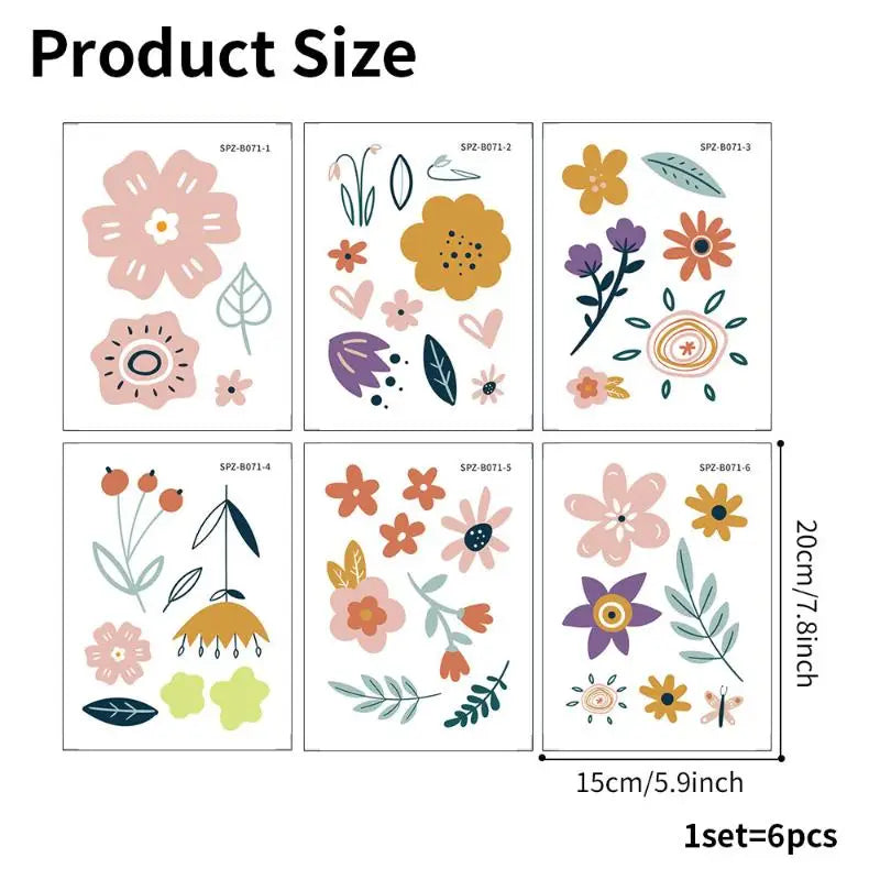 Floral Bathtub Decal Set – Removable Waterproof PVC Sticker 6pc Wall Decal Sticker Nixie