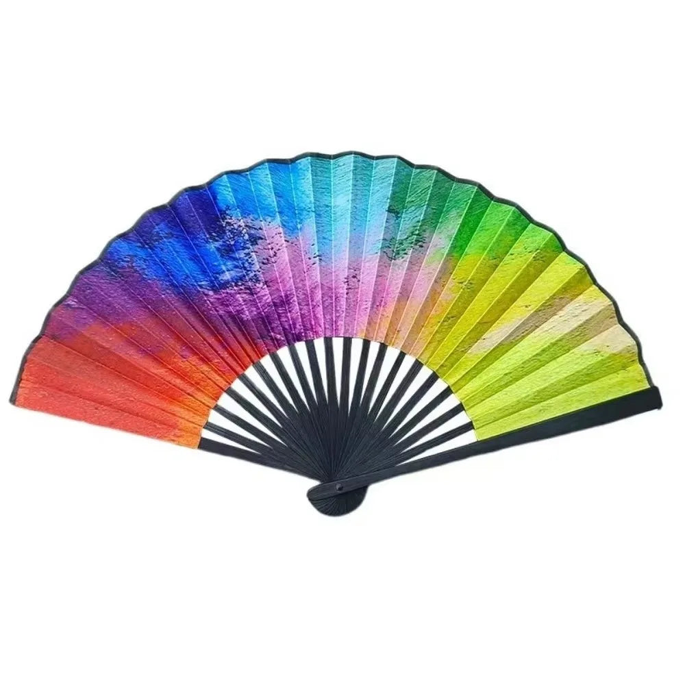 Gradient Folding Hand Fan 23cm | Reflective Leopard Rave Fan Folding Hand Fan Nixie Red multicolored