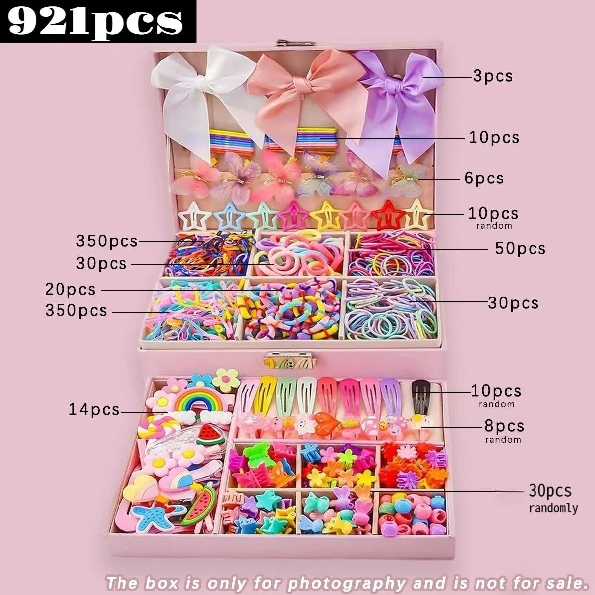 850PCS Girls Grosgrain Ribbon Hair Ties & Elastic Hair Bands