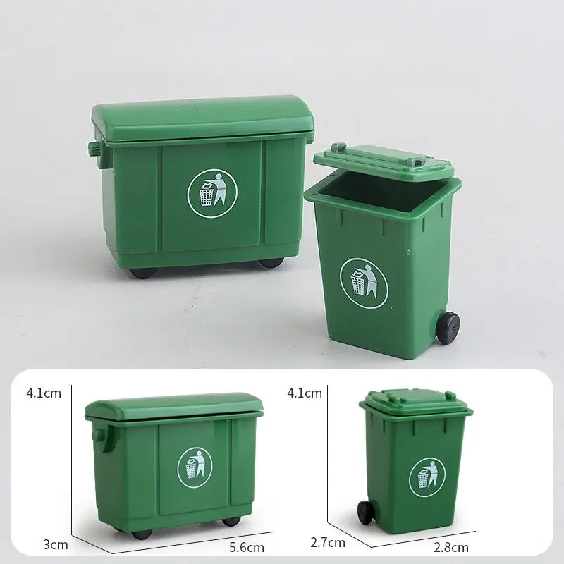 Dollhouse Mini Trash Cans & Toy Truck Set | Miniature Scene Dollhouse Miniature Set Nixie green-1set