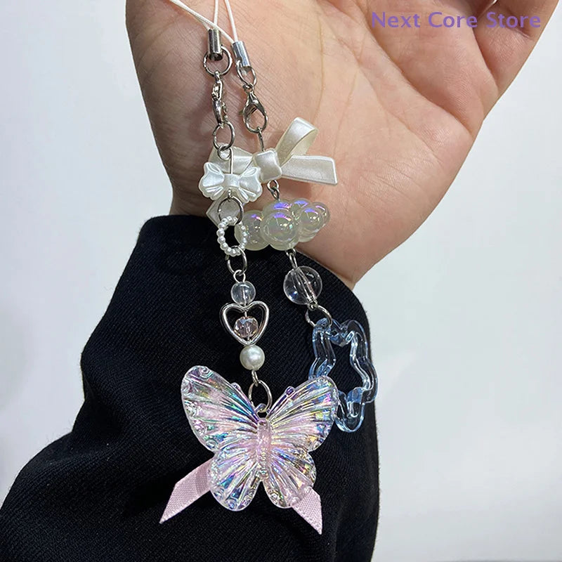 Butterfly Bead Phone Lanyard Y2K Keychain Charm Pendant Phone Lanyard Charm Nixie