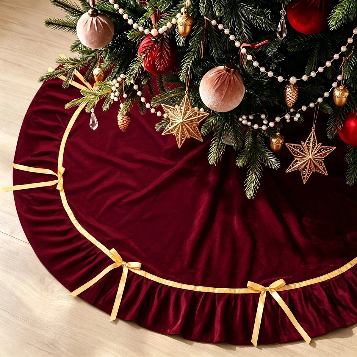 Large 84" Ruffled Velvet Christmas Tree Skirt – Indoor & Outdoor Christmas Tree Skirt Nixie