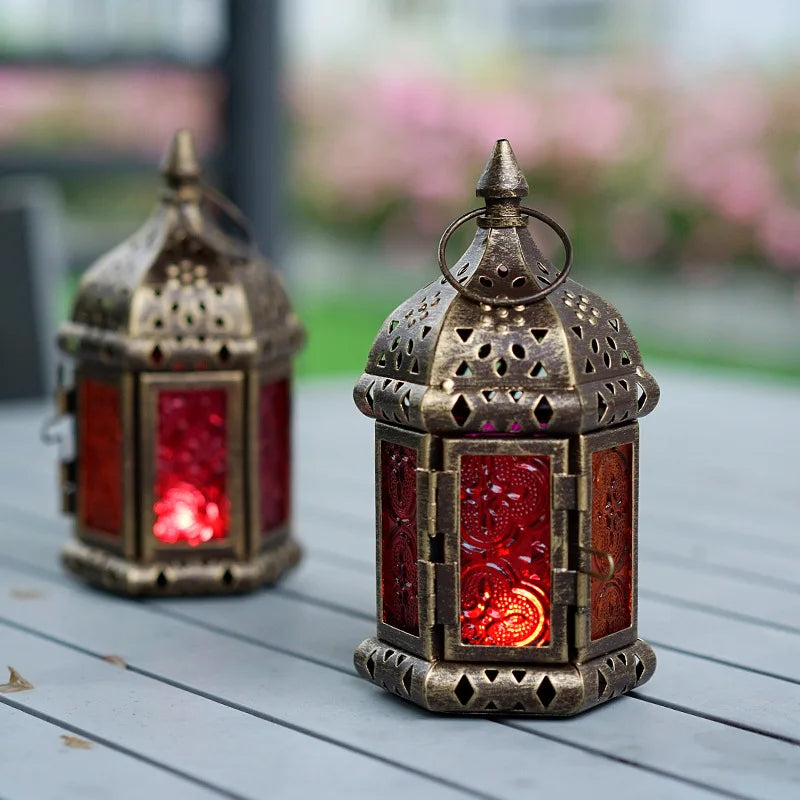 Moroccan Hanging Glass Candle Lantern | Iron Pendant Stand Candle Lantern Nixie