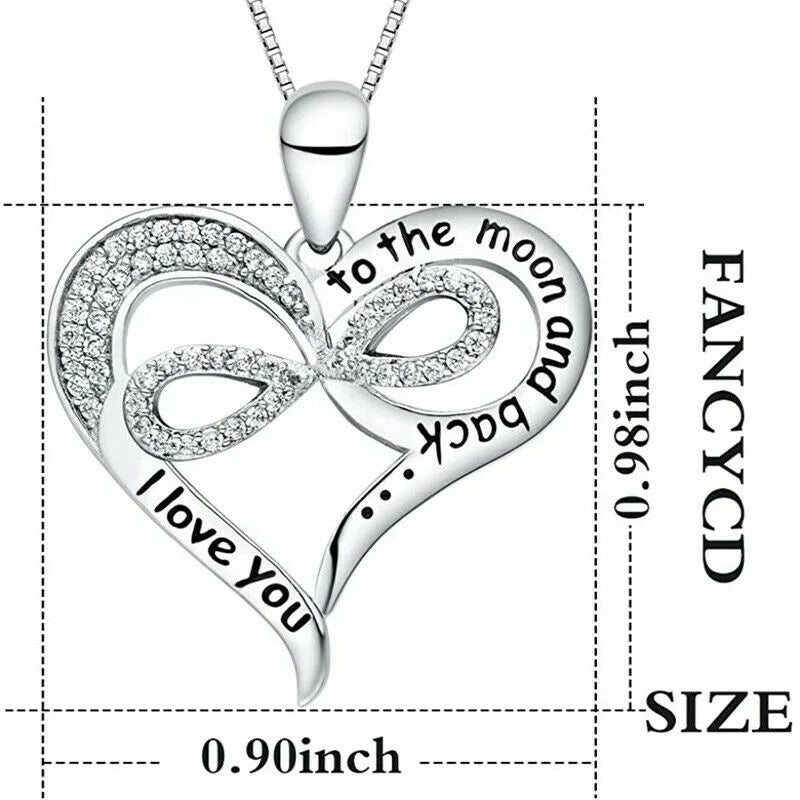 Silver I Love You To The Moon & Back Heart Necklace