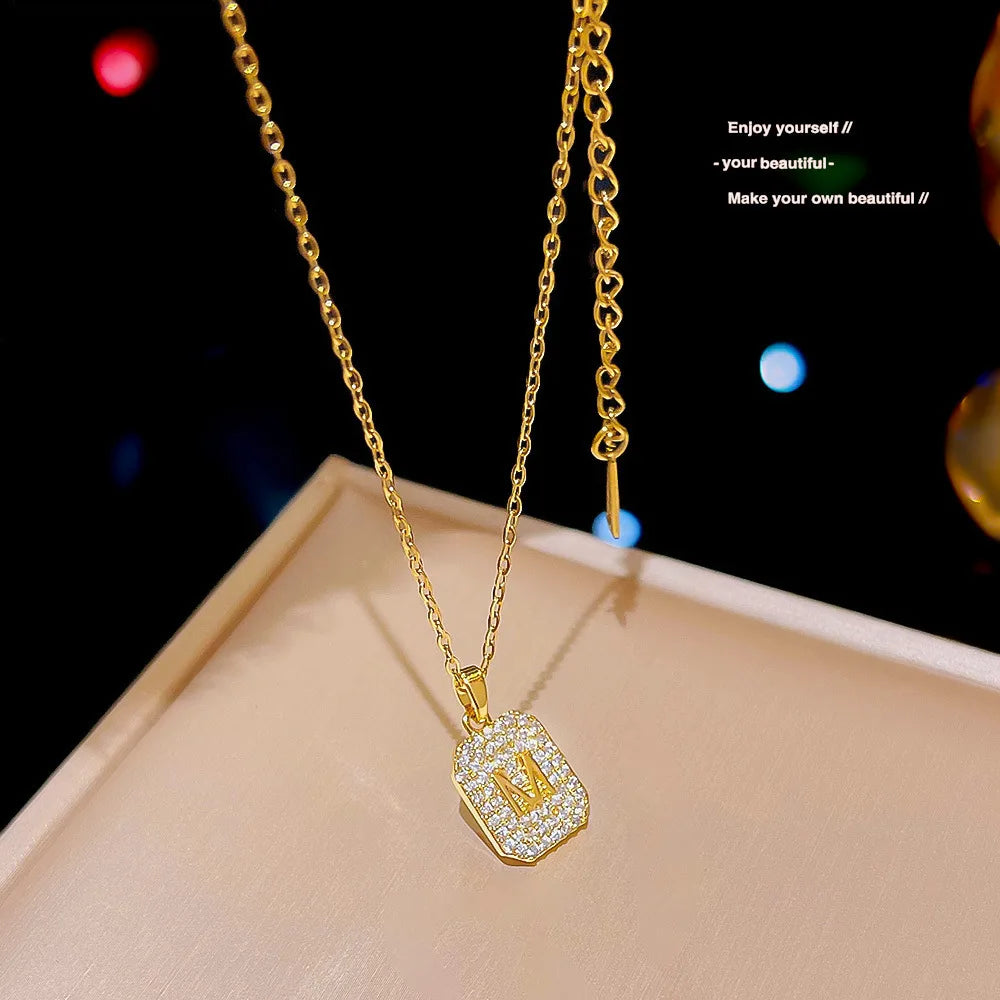 M Letter Zircon Pendant Necklace – Gold & Silver Choker Initial Pendant Necklace Nixie