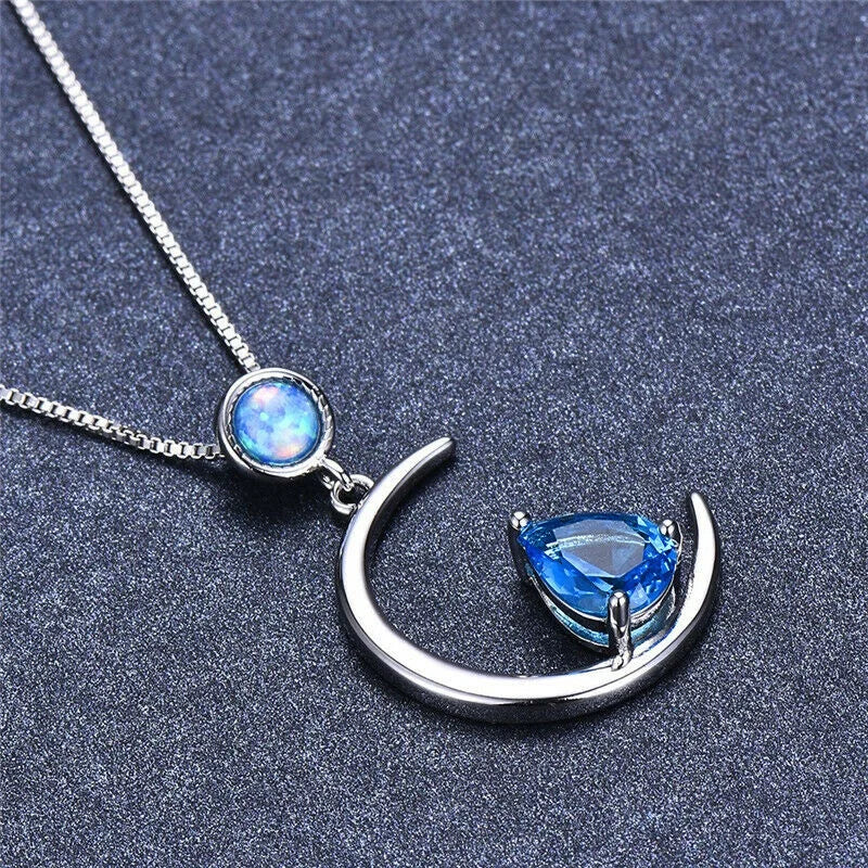 Aquamarine Blue Glass & Simulated Opal Pendant Necklace Pendant Necklace Nixie