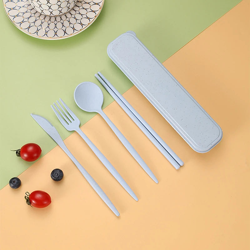 4-Piece Wheat Straw Cutlery Set – Reusable Portable Utensils Reusable Cutlery Set Nixie Light blue