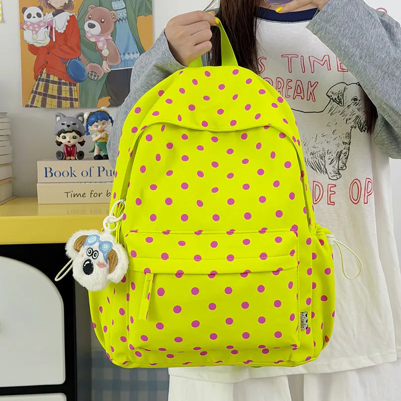 Korean Polka Dot Canvas Backpack – Lightweight School Bag Canvas School Backpack Nixie
