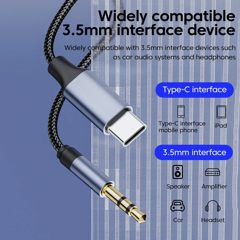 USB-C to 3.5mm AUX DAC Audio Cable – 1m & 2m Hi-Fi