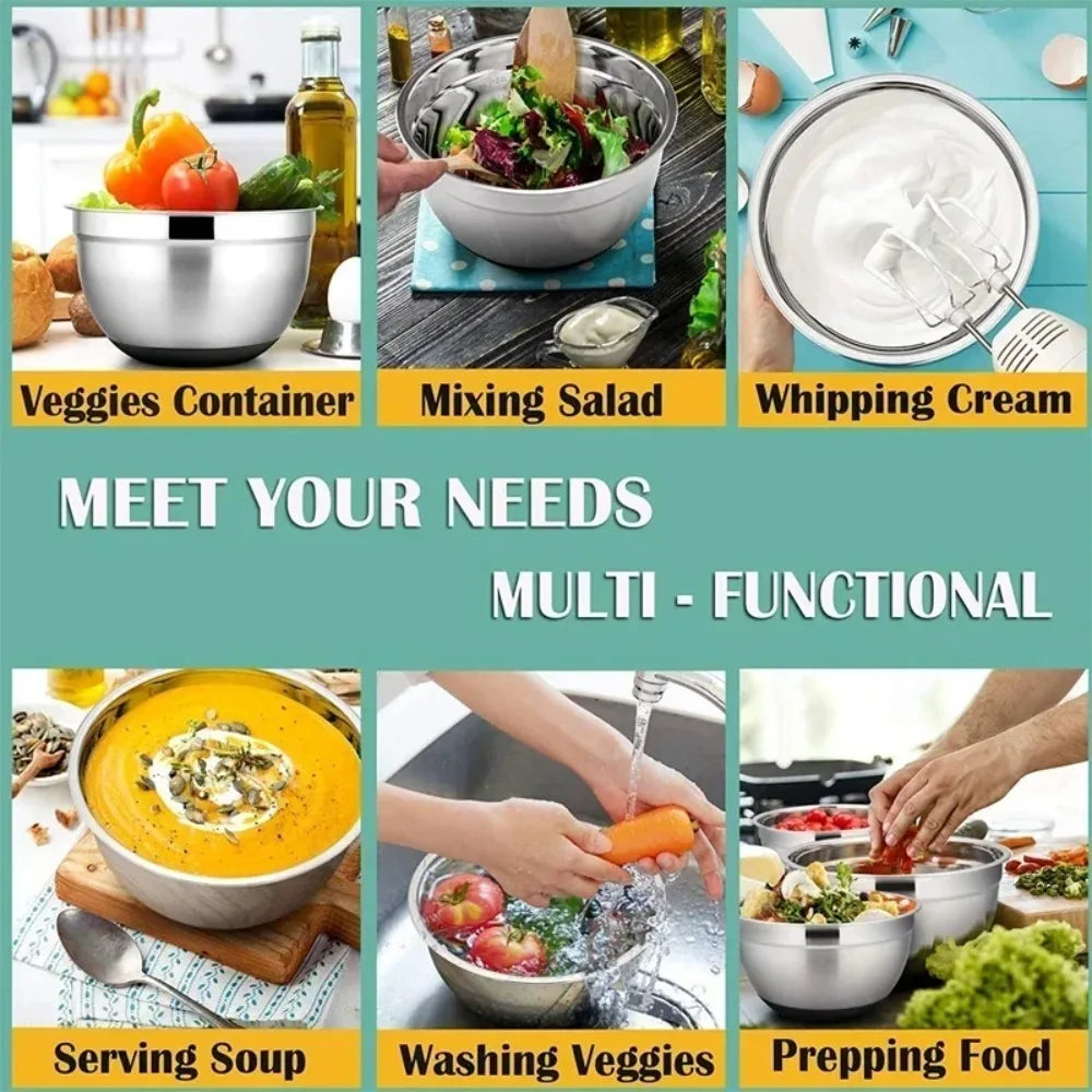 Stainless Steel Mixing Bowls with Airtight Lids & Silicone Base Mixing Bowl Set Nixie