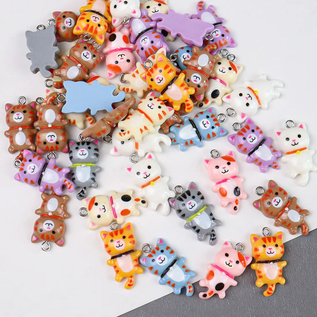 10Pcs 3D Resin Cute Cat Charms for DIY Jewelry Making 15x28mm Jewelry Making Charms Nixie