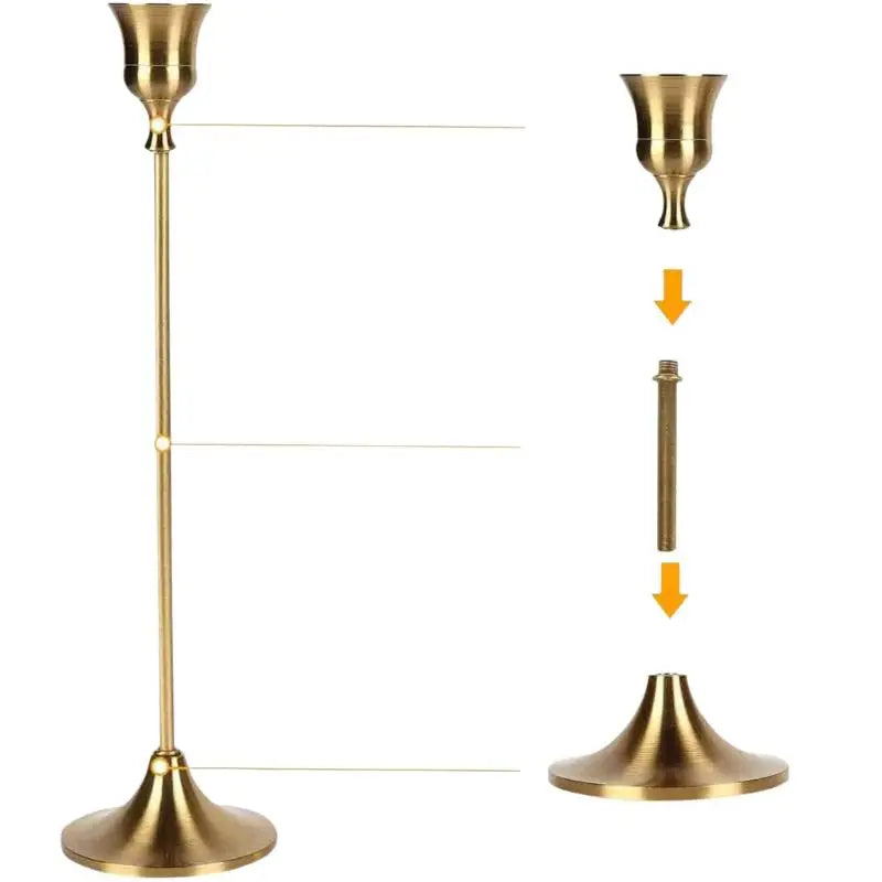 3PCS Metal Taper Candle Holders Set – Antique Gold Candlesticks