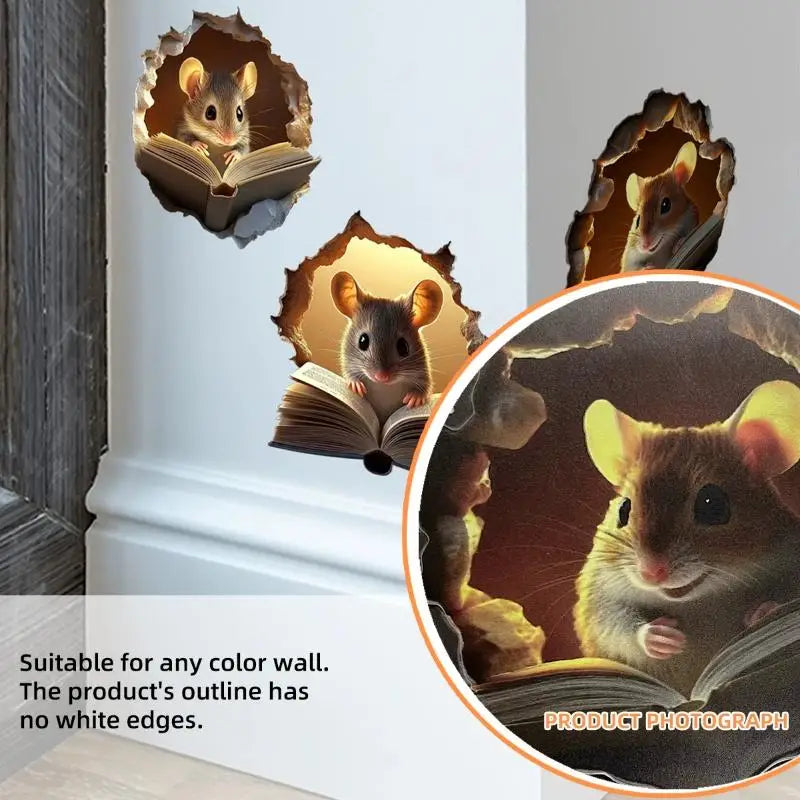 3Pcs Cute Mouse Hole Wall Stickers – Funny 3D Home Decor Wall Decal Sticker Nixie