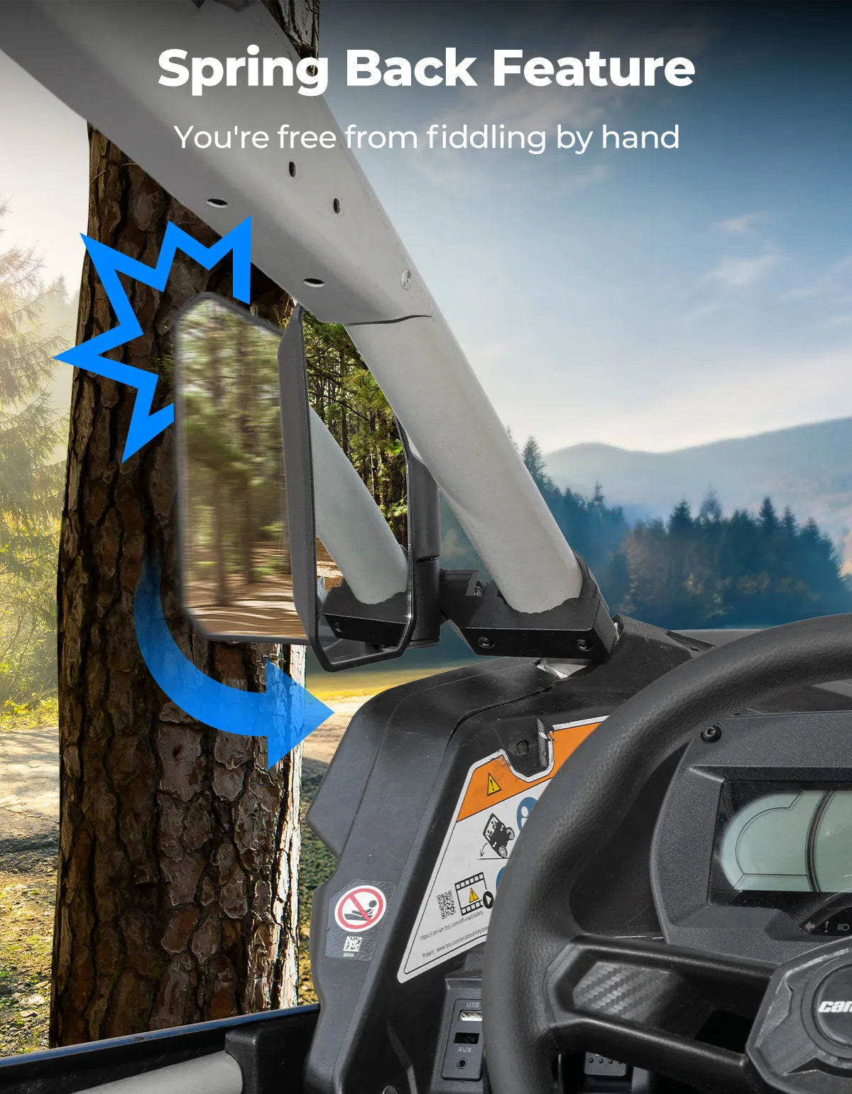 KEMIMOTO UTV Side Mirrors | Fits 1.65–2" Roll Cage | Pair UTV Side Mirrors Nixie