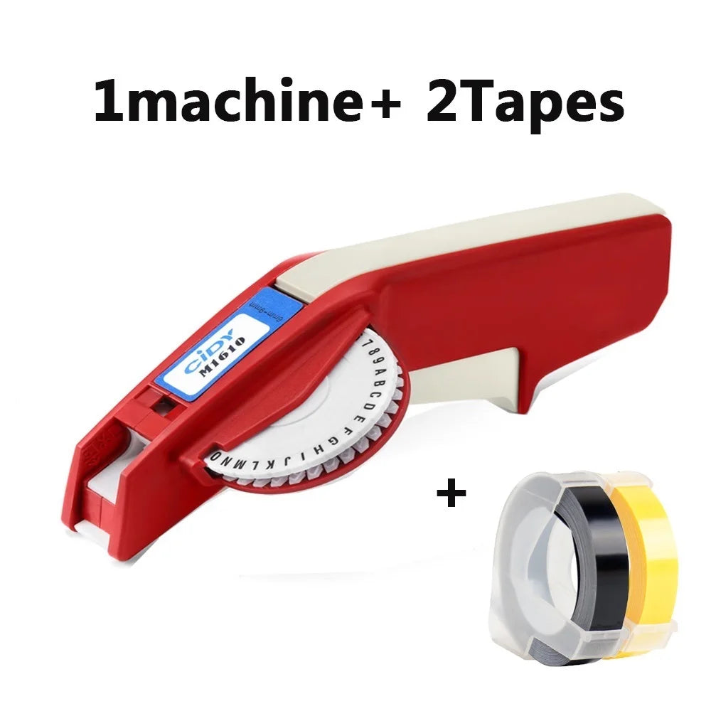 CIDY M1610 Manual Label Maker with 2 Embossed Tape Refills 6/9mm Manual Label Maker Nixie red 9mm