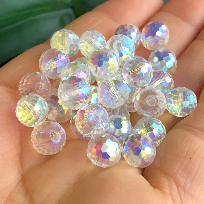 50PCS 8mm AB Crystal Glass Round Faceted Beads – Jewelry Making Crystal Craft Beads Nixie