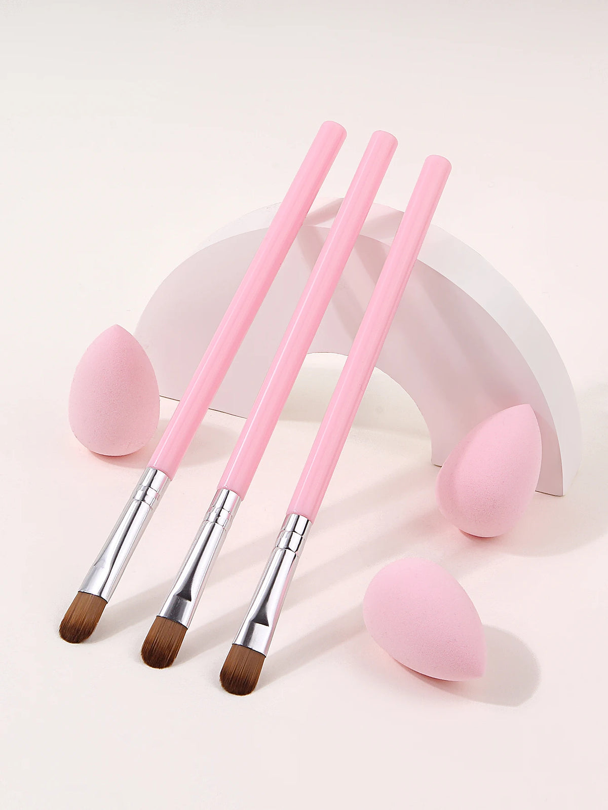 6-Piece Pink Handle Eyeshadow Brush Set with Beauty Sponge Eyeshadow Brush Set Nixie