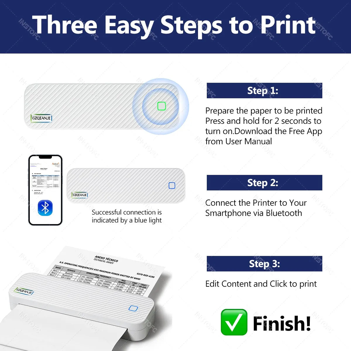 3CKMZONE Wireless A4 Thermal Printer – Inkless Bluetooth Portable