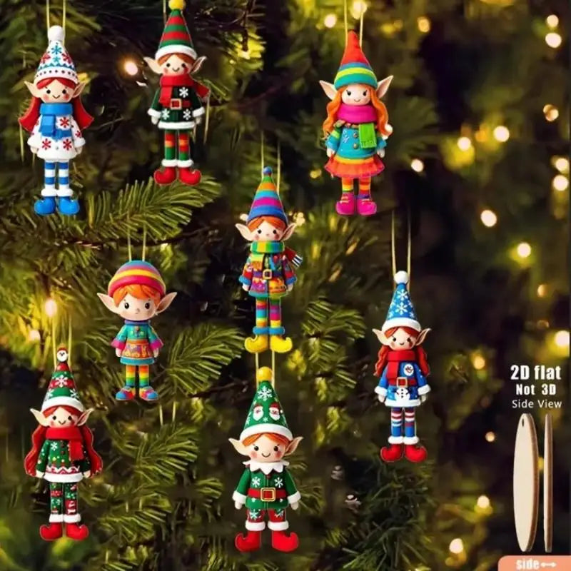 8-Piece Christmas Elf Wooden Ornaments Hanging Xmas Tree Decor Christmas Tree Ornaments Nixie