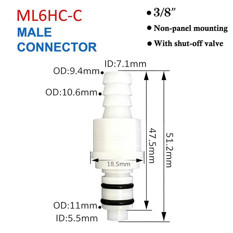 Quick Disconnect Hose Coupling 1/4 5/16 3/8 Valved Barb Connector Hose Quick Coupler Nixie ML6HC