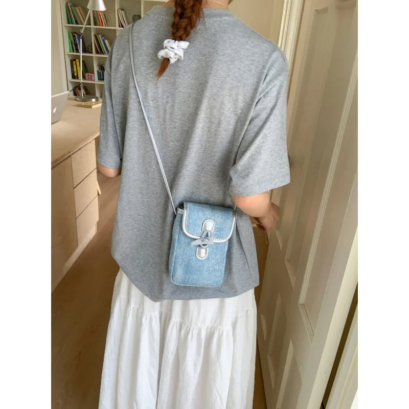 Diamond-Embellished Mini Denim Crossbody Bag | Phone & Coin Purse Mini Crossbody Bag Nixie