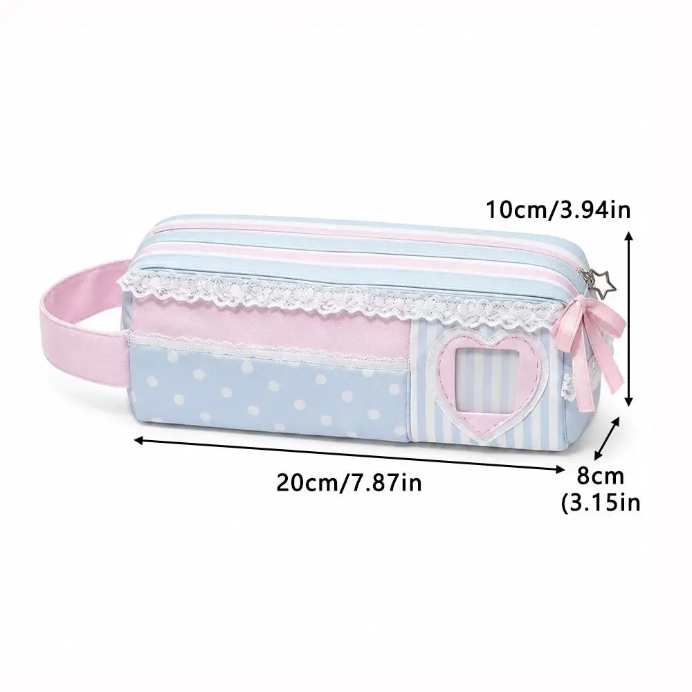 Kawaii Pink Blue Polka Dot Pencil Case Large Capacity Pouch Pencil Case Pouch Nixie