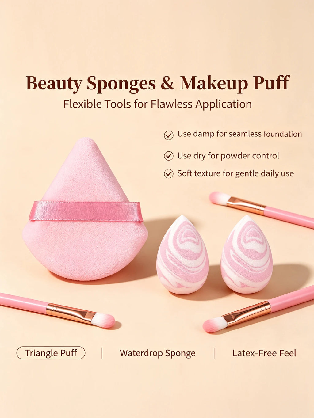 15-Piece Makeup Brush Set with Sponge & Puff | Nixie Makeup Brush Set Nixie