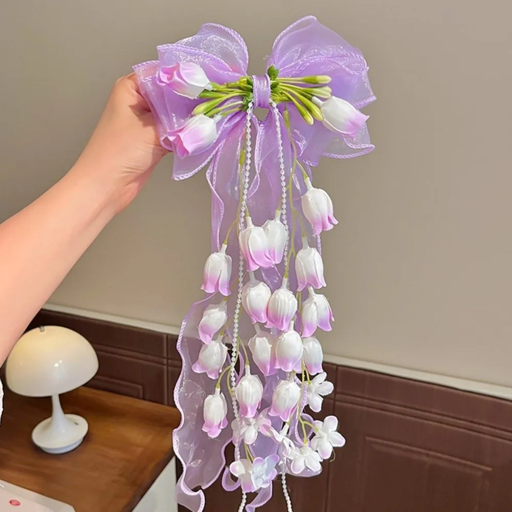 Large Bow Ribbon Hair Clip DIY Tassel Barrette for Girls