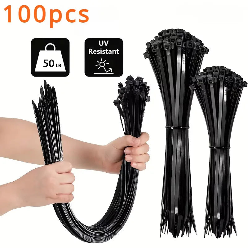 100pcs Black Cable Ties – UV Resistant Self-Locking Zip Ties Cable Ties Nixie