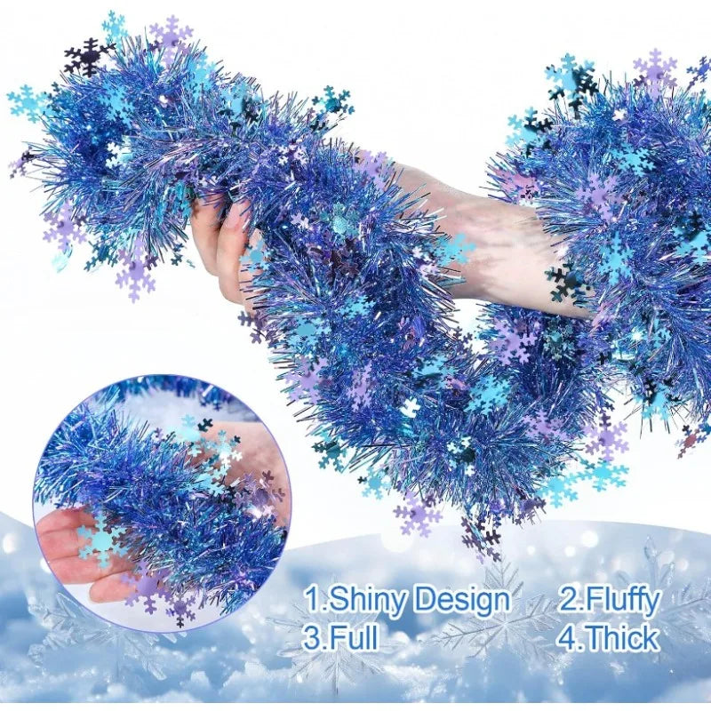 2M Blue Purple Snowflake Tinsel Garland – Christmas Party Decor Christmas Tinsel Garland Nixie