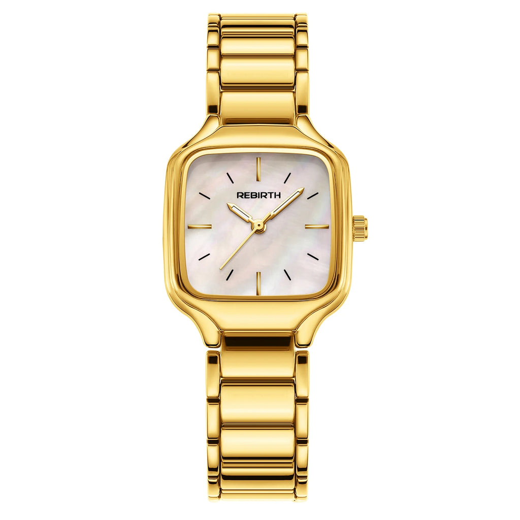 REBIRTH Square Quartz Watch | Stainless Steel, Minimalist Square Quartz Watch Nixie Gold