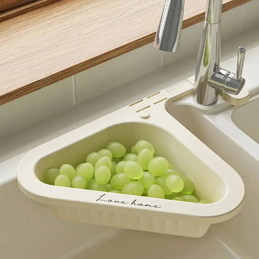 Kitchen Triangle Drain Basket – Retractable Sink Corner Rack Sink Drain Basket Nixie