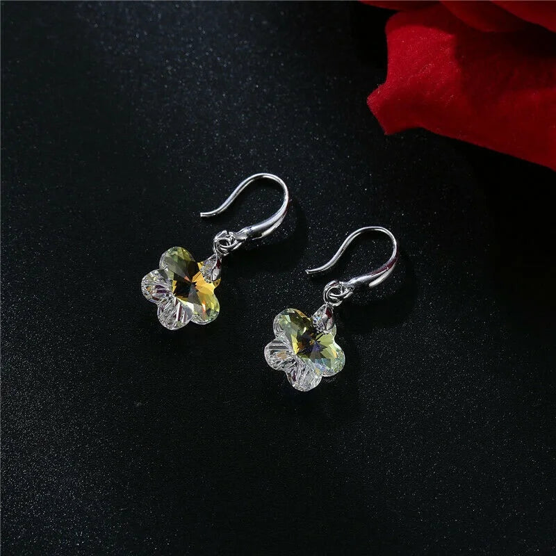 Crystal Flower Rhinestone Necklace & Earrings Set | Nixie Jewelry Set Nixie