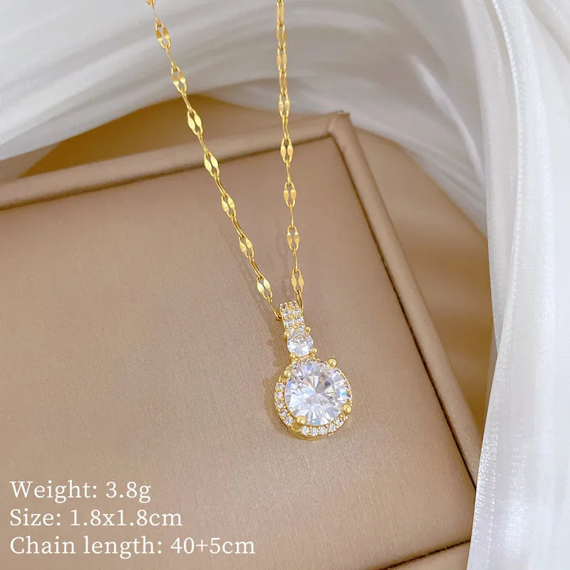 Sparkling Zircon Clavicle Pendant Necklace Gold Plated Women Pendant Necklace Nixie XL2606-401
