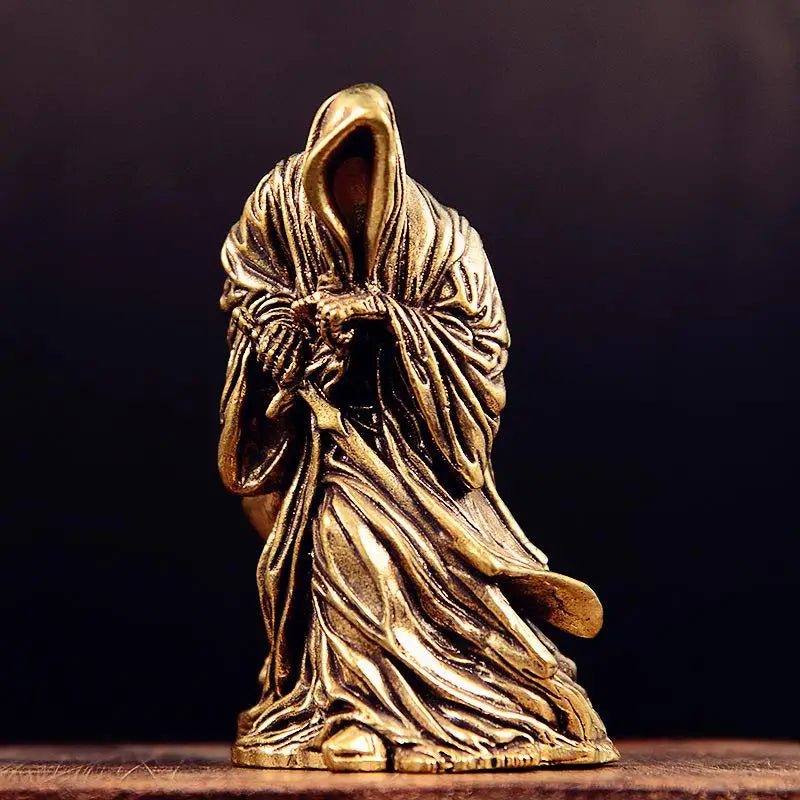 Retro Brass Death Statue Black Robe Punk Gothic Desktop Decor Decorative Figurine Nixie
