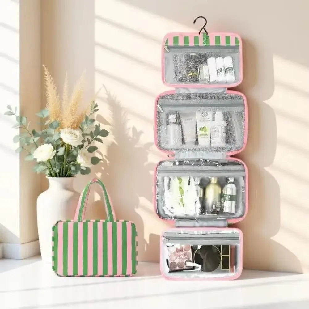 Hanging Travel Toiletry Bag 4-Fold Striped Cosmetic Organizer Travel Toiletry Bag Nixie