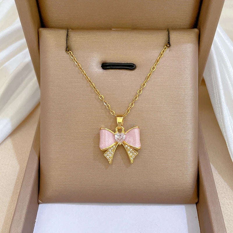 Butterfly Knot Choker Necklace – Gold Stainless Steel Women Pendant Choker Necklace Nixie
