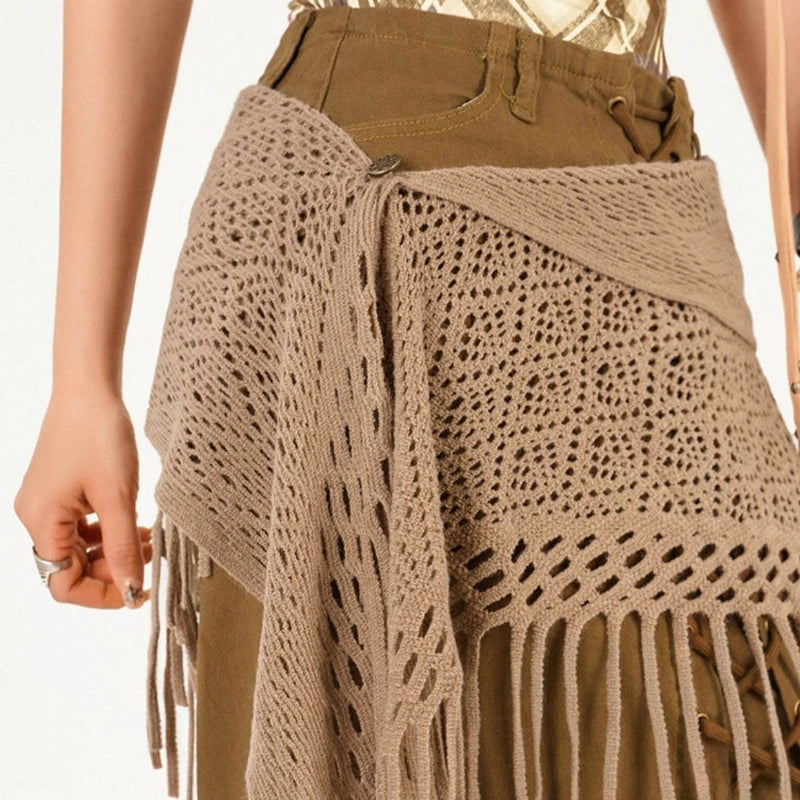 Bohemian Tassel Knit Triangle Hip Scarf – Jazz Dance Wrap Dance Hip Wrap Scarf Nixie