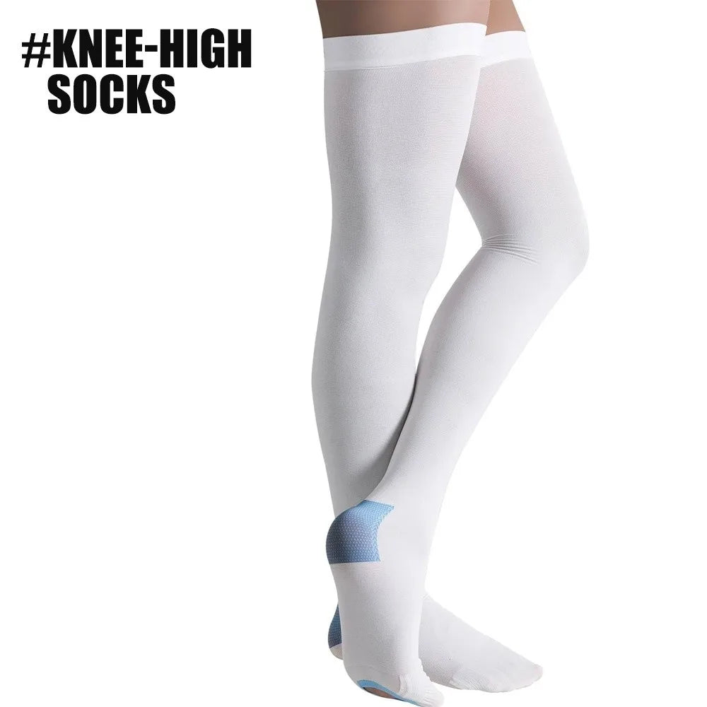 Thigh High Compression Stockings Open Toe – 1 Pair S–XXL