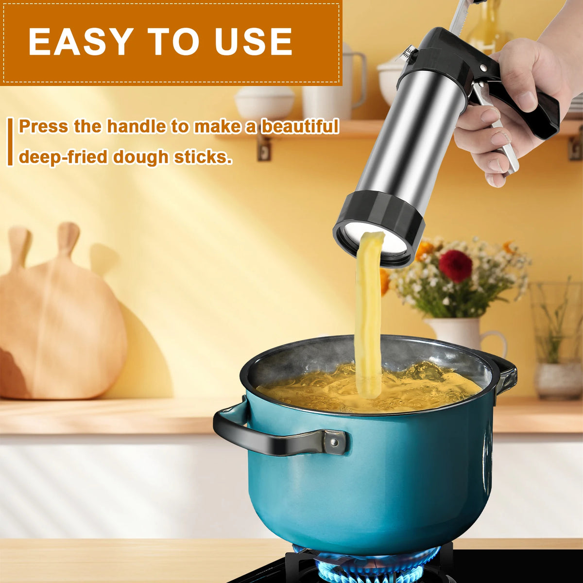 Stainless Steel Churro Maker Machine with 3 Nozzles & Piping Bag Churro Maker Kit Nixie
